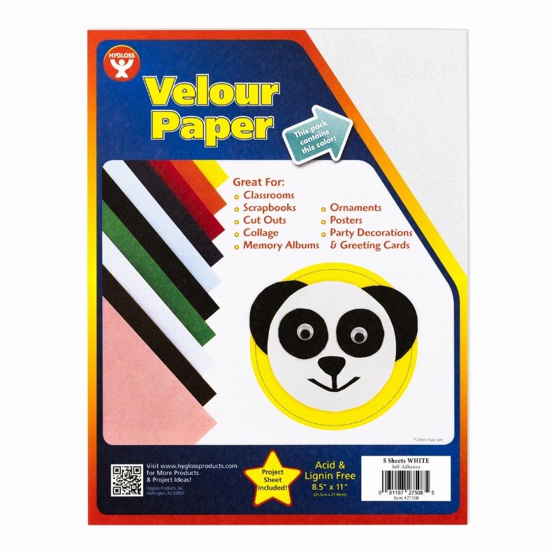 Velour Paper Self Adhesive - 8.5inx11in White