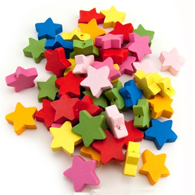 Wooden Colored Cube Beads - Star