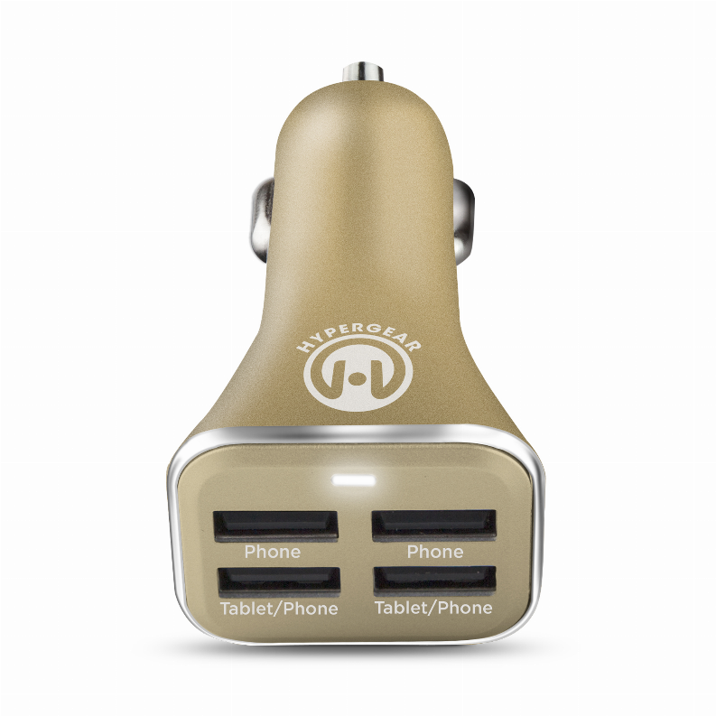  Quad USB 6.8A Car Charger - Gold