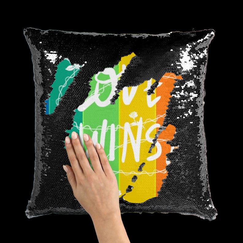 Love Wins Sequin Cushion Cover     Black / White