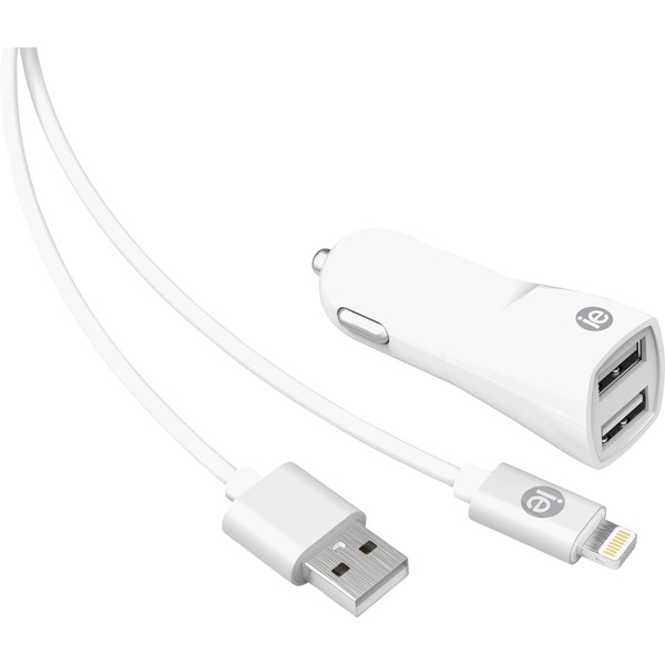 iEssentials IEN-PCL-22A 2.4-Amp Dual-USB Car Charger with USB-A Lightning Cable, 4ft