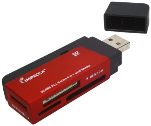 Impecca Mini 9-In-1 SDXC Card Reader Red