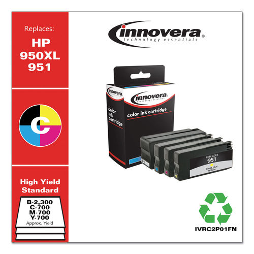 Remanufactured Black/Cyan/Magenta/Yellow High-Yield Ink, Replacement for HP 950XL/951 (C2P01FN), 300/700 Page-Yield