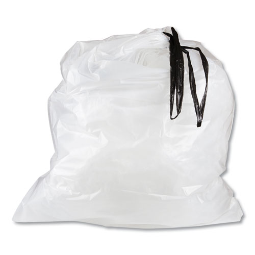 Draw-Tuff Instl Draw-Tape Can Liner, 12 gal, 28 x 24, White, 25/Roll, 12 Roll/Case