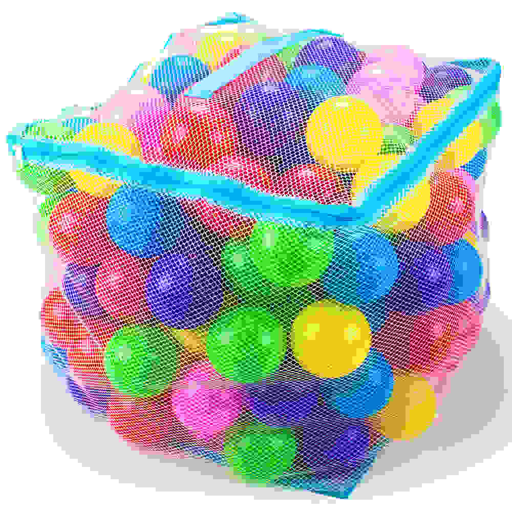 200 Jumbo 3" Multi-Colored Soft Ball Pit Balls w/Mesh Case