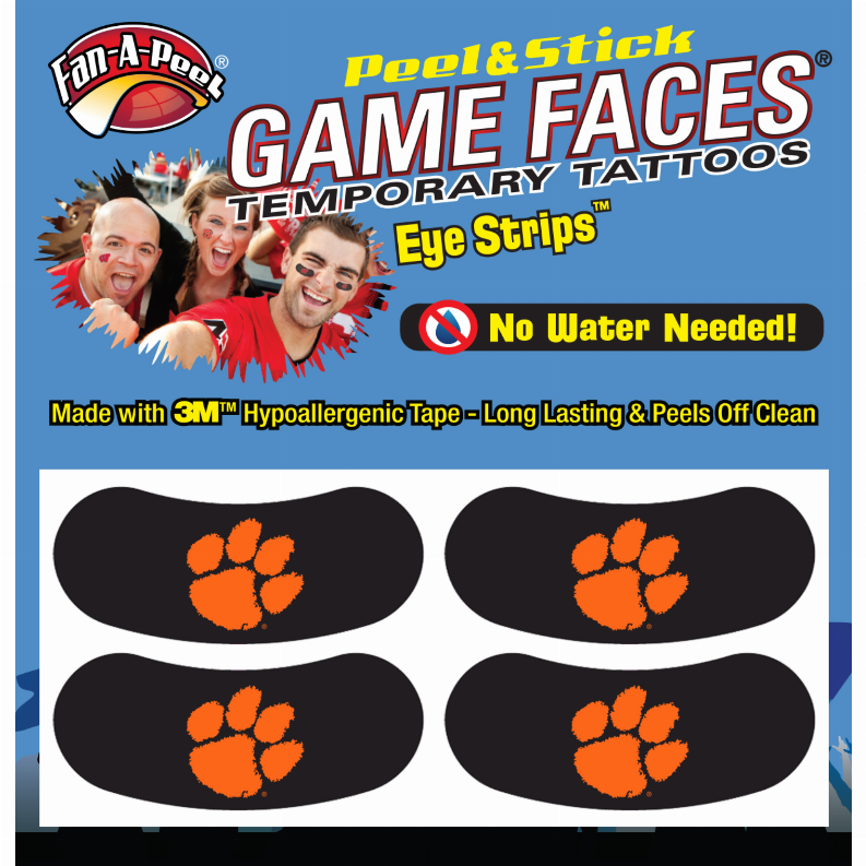 Black Eye Strips Fan-A-Peel / Gamesfaces 1.75" x .75" Clemson 