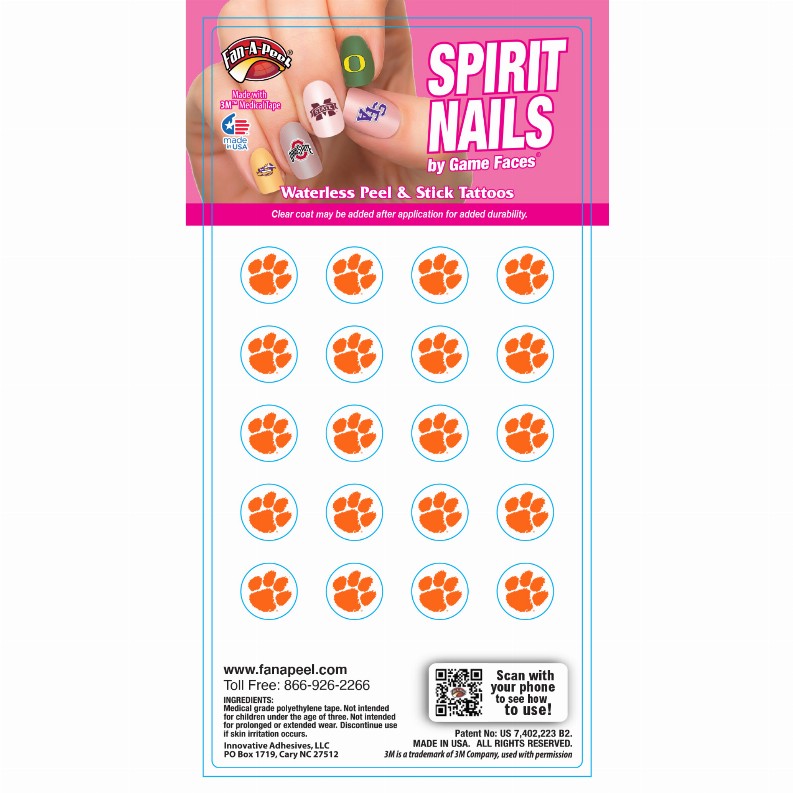 Waterless Peel & Stick Fingernail Fan-A-Peel / Gamesfaces - Clemson UniversityFingernails Only