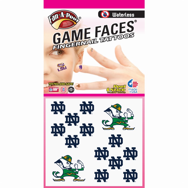 Waterless Peel & Stick Fingernail Fan-A-Peel / Gamesfaces - Notre DameCombo Pack