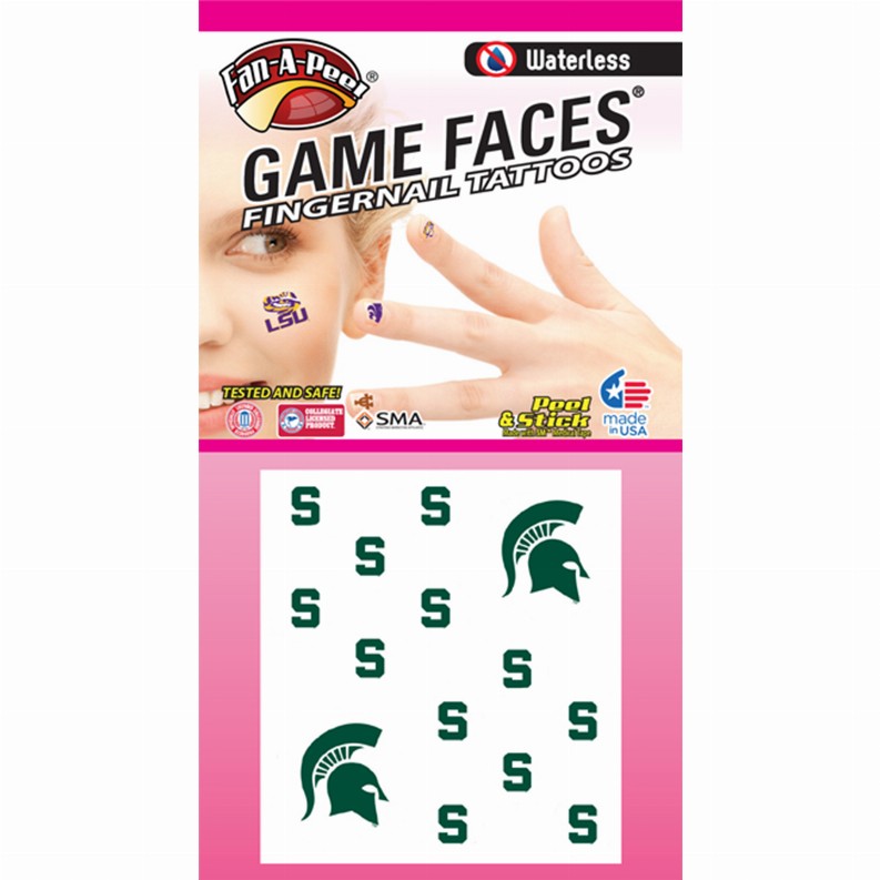 Waterless Peel & Stick Fingernail Fan-A-Peel / Gamesfaces - Michigan StateCombo Pack