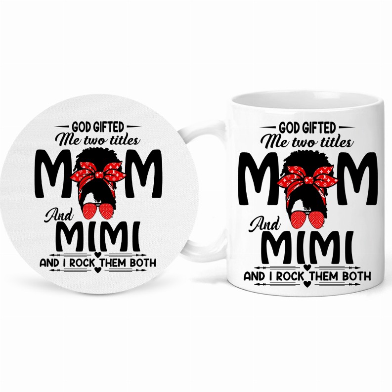 Two Titles Mom Mug and Coaster Set - Mom and Mimi