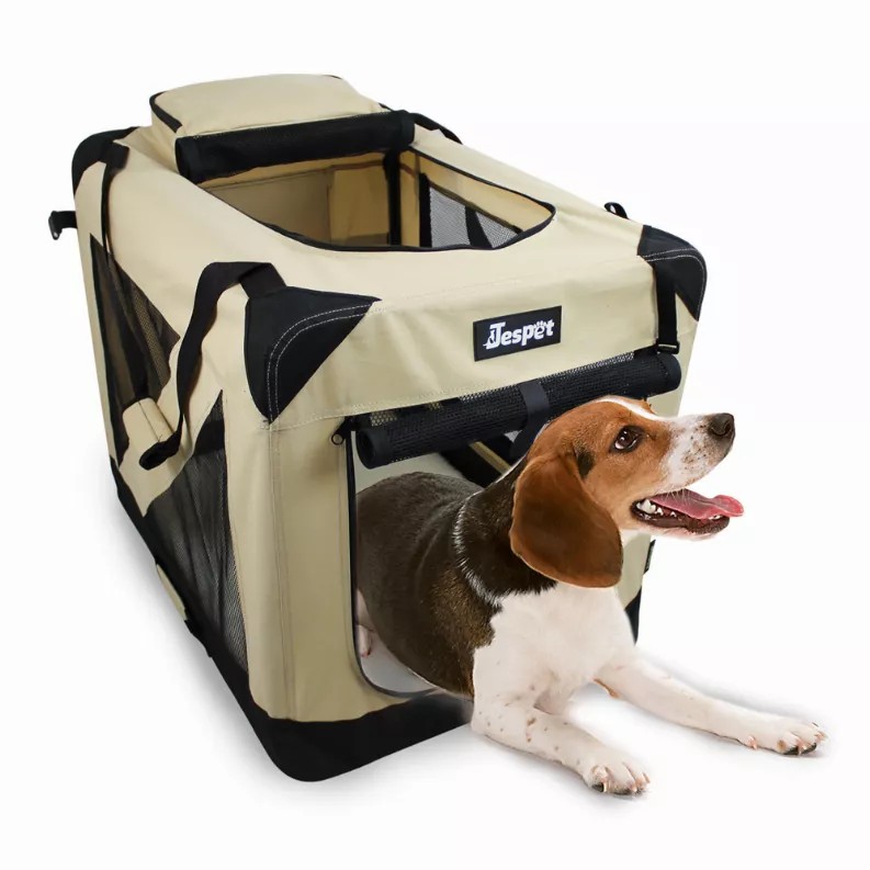 JESPET Soft Pet Crates Kennel, 3 Door Soft Sided Folding Travel Pet Carrier with Straps and Fleece Mat for Dogs, Cats, Rabbits, 