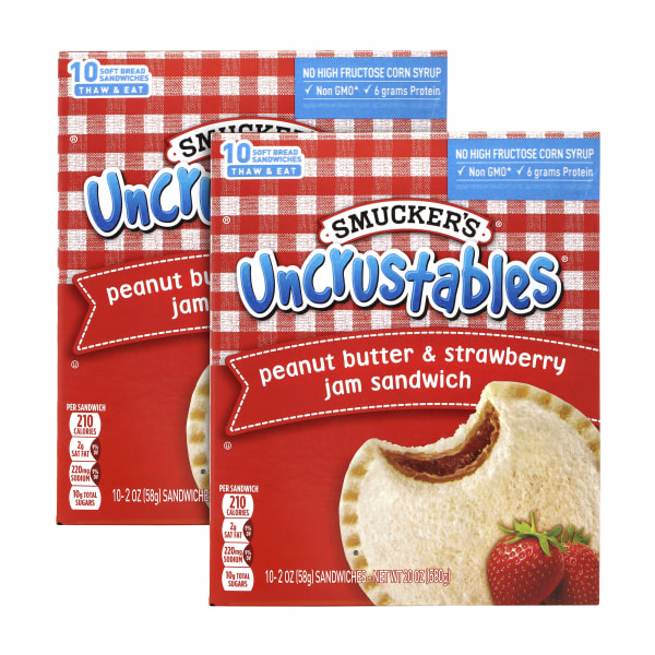 UNCRUSTABLES Soft Bread Sandwiches, Strawberry Jam, 2 oz, 10 Sandwiches/Pack, 2 Packs/Box, Free Delivery in 1-4 Business Days
