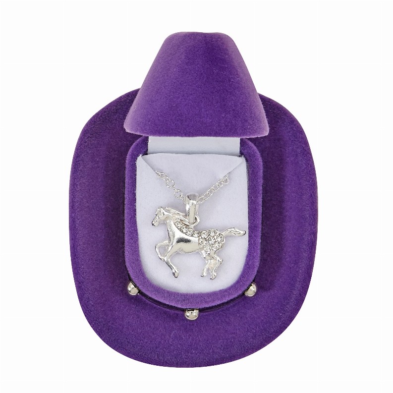 AWST Int'l Galloping Horse Necklace withColorful Cowboy Hat Box