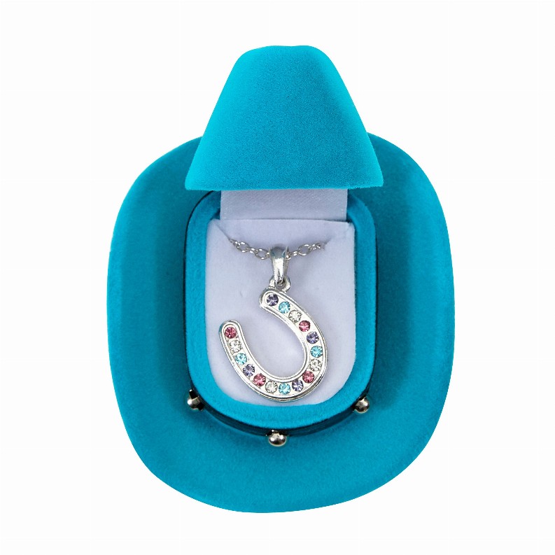 AWST Int'l Horseshoes Necklace withColorful Cowboy Hat Box