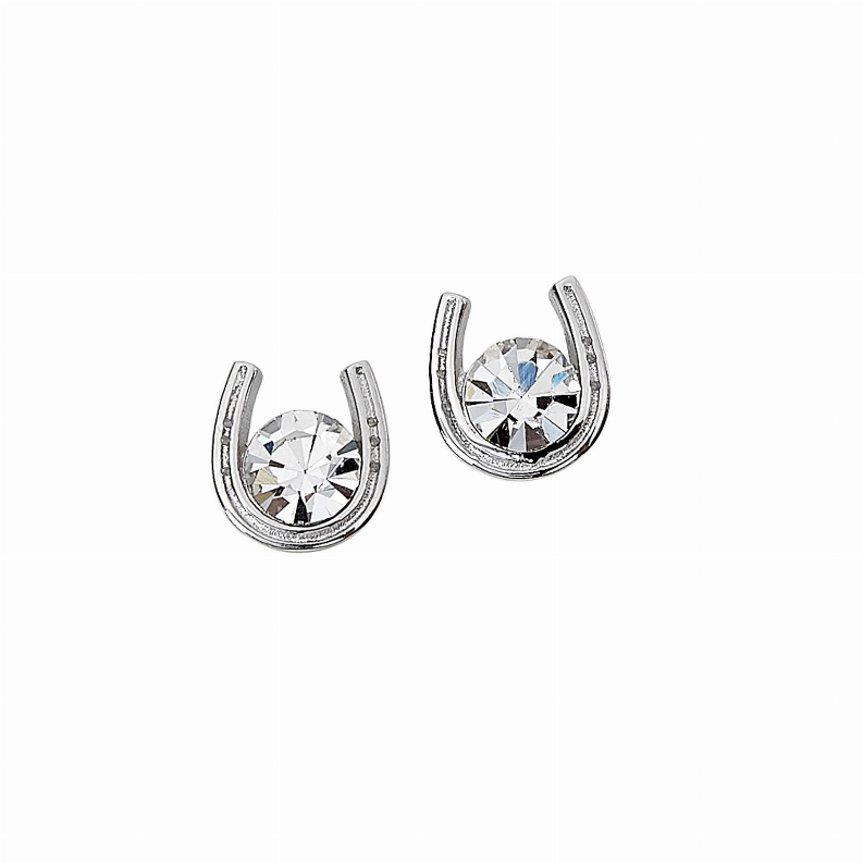 AWST Int'l Sterling Silver & CZ Horseshoe Stud Earrings