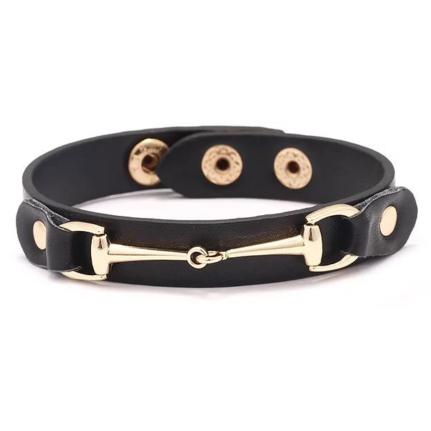 AWST Int'l Vegan Leather Bracelet with Gold Tone Snaffle Bit