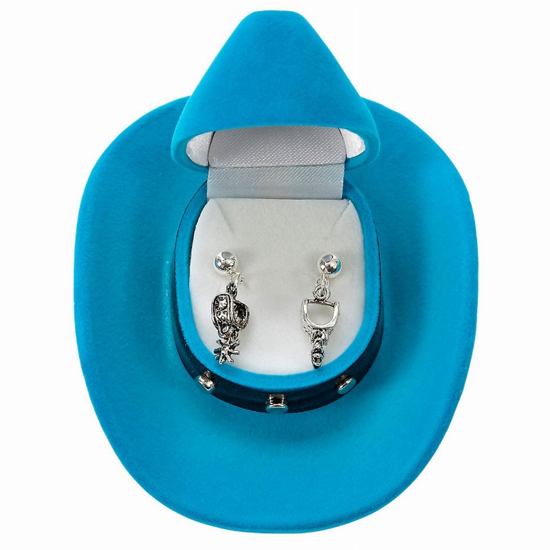 AWST Int'l Western Spur Earrings withColorful Cowboy Hat Gift Box