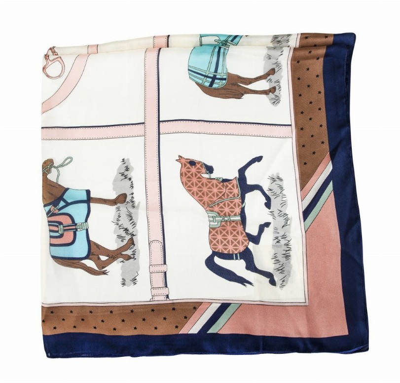 AWST Int'l. 100 % Silk Scarf- Horses in Blankets