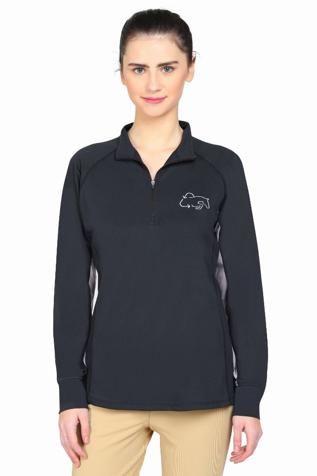Ecorider By Tuffrider Ladies Denali Sport Shirt 1X Black Beauty/Grey