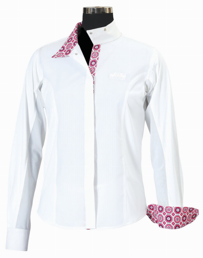 Equine Couture Children's Kelsey Long Sleeve Show Shirt 6 White/Pink
