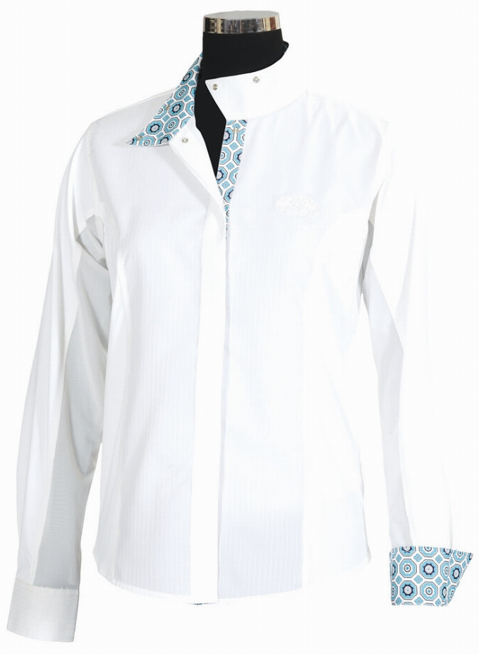 Equine Couture Children's Kelsey Long Sleeve Show Shirt 6 White/Aqua