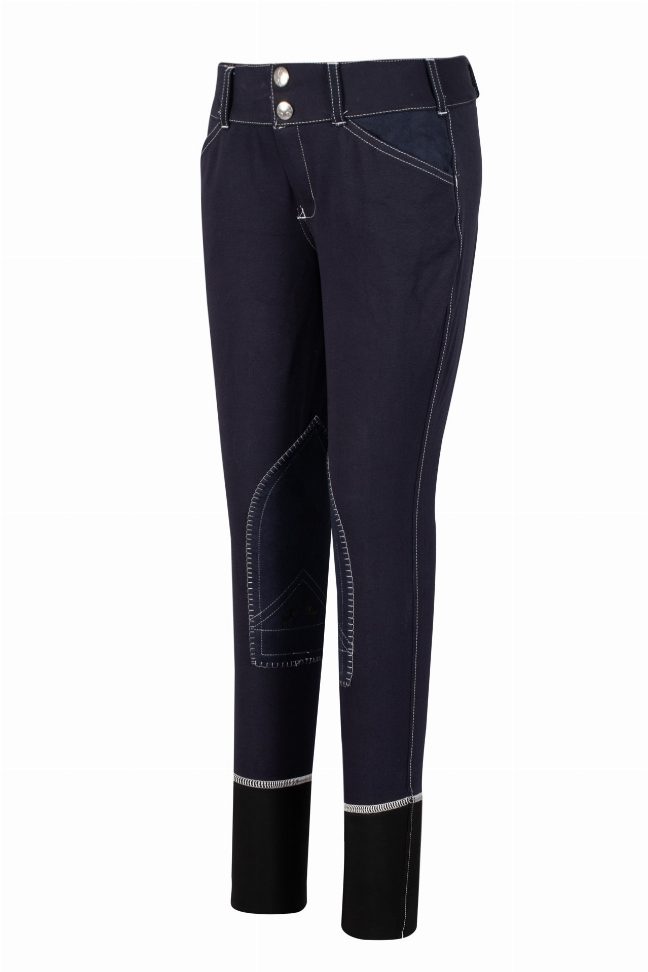 Equine Couture Children's Sportif Natasha Knee Patch Breeches - 16 Navy/White Stitching