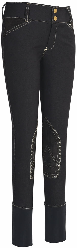 Equine Couture Children's Sportif Natasha Knee Patch Breeches - 6 Black w/ Light Tan Stitching