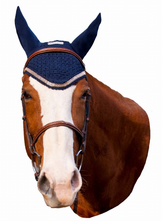 Equine Couture Fly Bonnet with Gold Chain Cob EC Navy