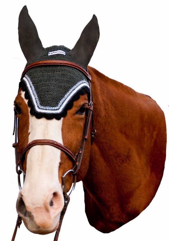Equine Couture Fly Bonnet with Silver Lurex & Contrast Color Cob Dark Charcoal/Black