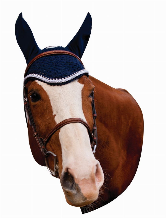 Equine Couture Fly Bonnet with Silver Rope & Crystals Pony EC Navy