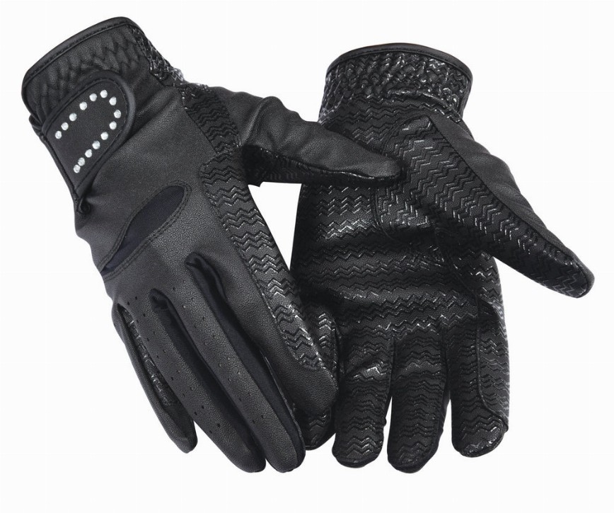 Equine Couture Ladies Crystal Riding Gloves XL Black
