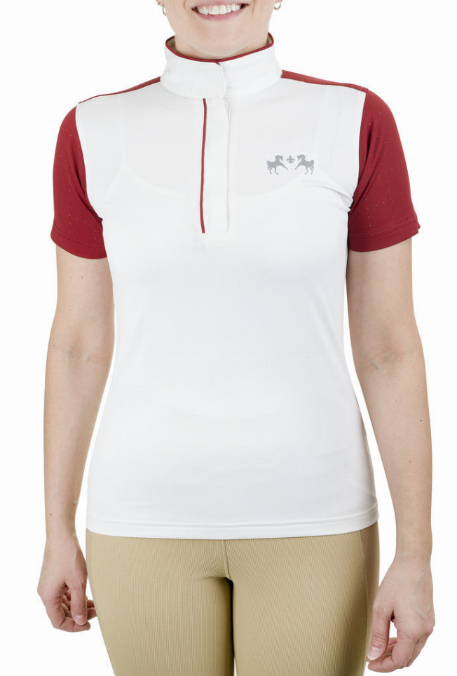 Equine Couture Ladies Magda Equicool Short Sleeve Show Shirt 2XL White/Ec Red