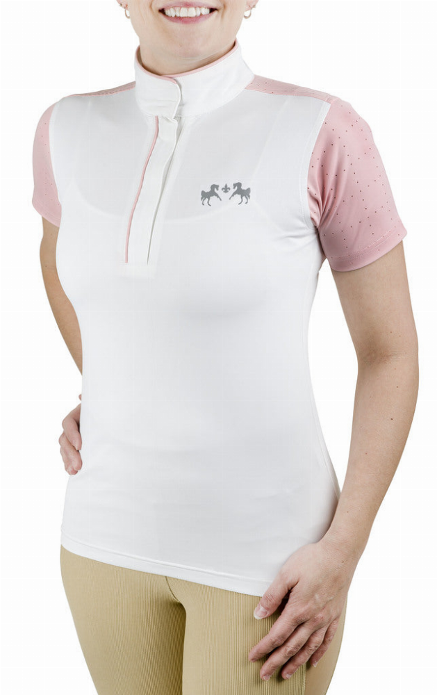 Equine Couture Ladies Magda Equicool Short Sleeve Show Shirt 2XL White/Pink