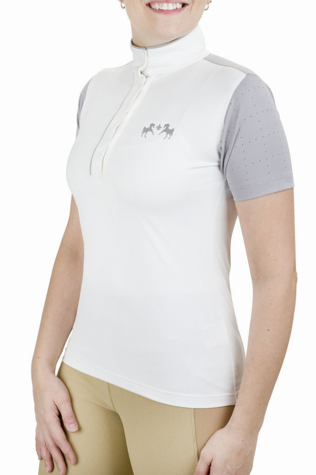 Equine Couture Ladies Magda Equicool Short Sleeve Show Shirt 2XL White/Grey