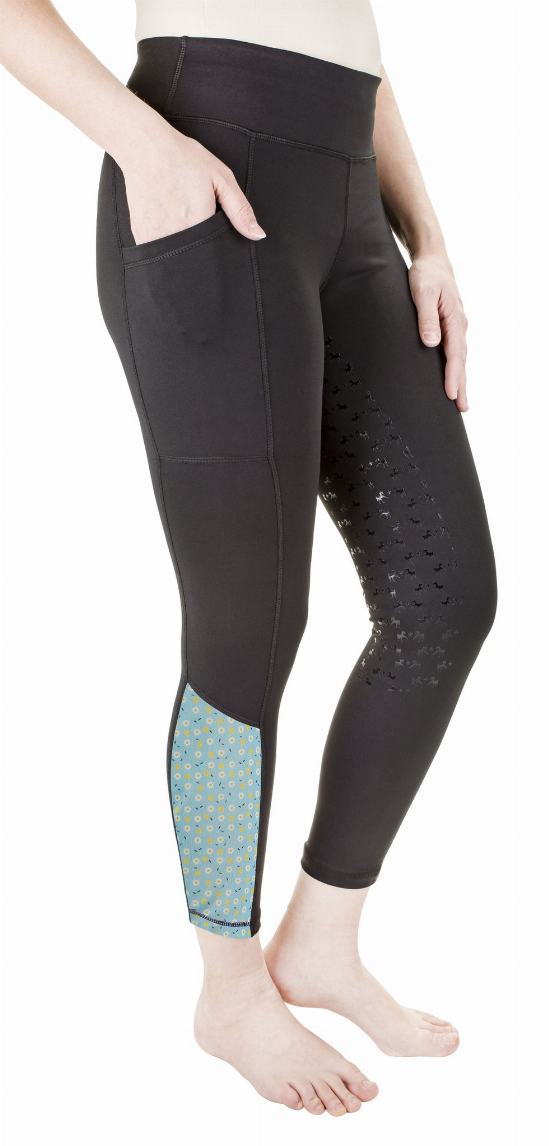 Equine Couture Women Daisy Printed Smyrna Tights L Black/Wines