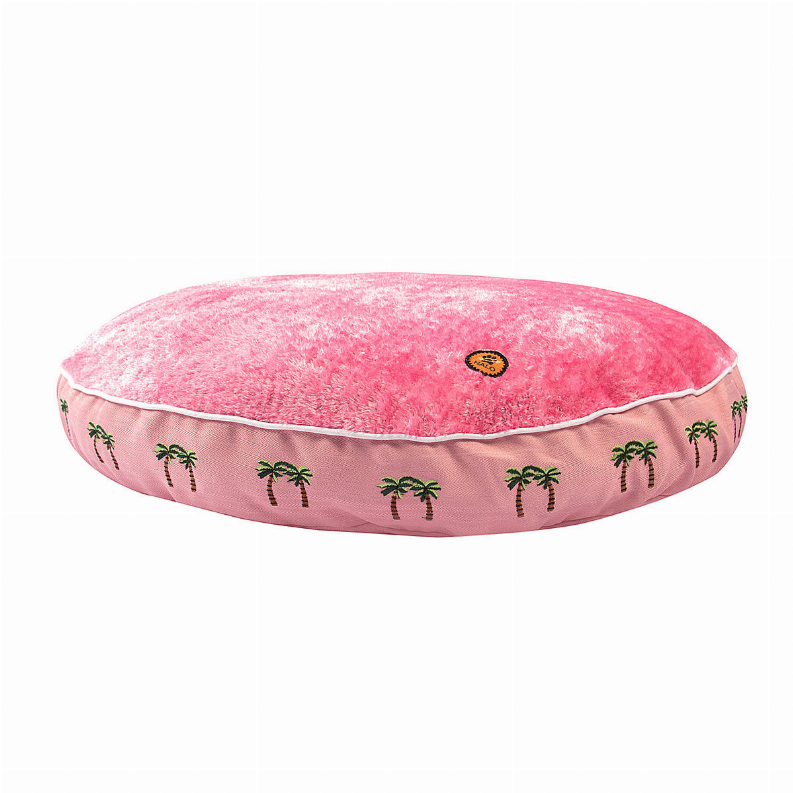 Halo Palm Trees Round Dog Bed - S Pink