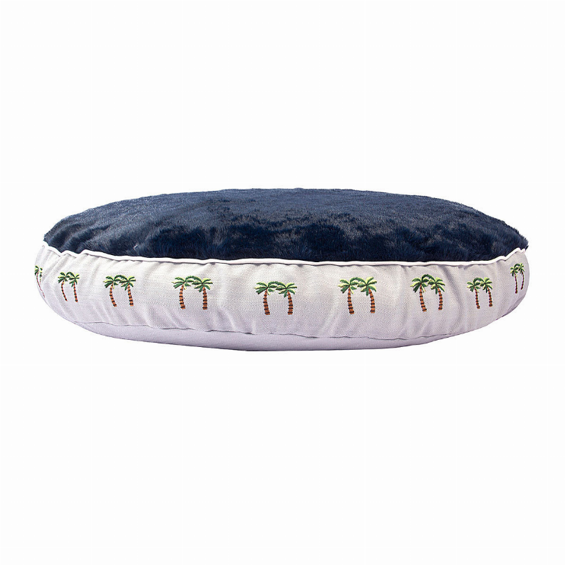 Halo Palm Trees Round Dog Bed - S Cashmere Blue
