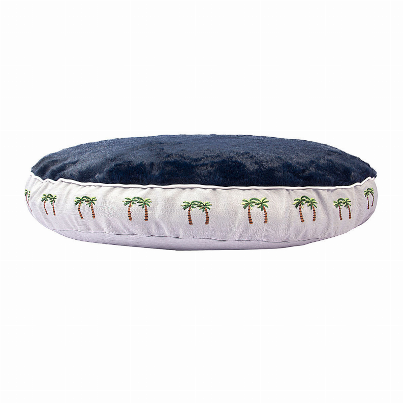 Halo Palm Trees Round Dog Bed - M Cashmere Blue