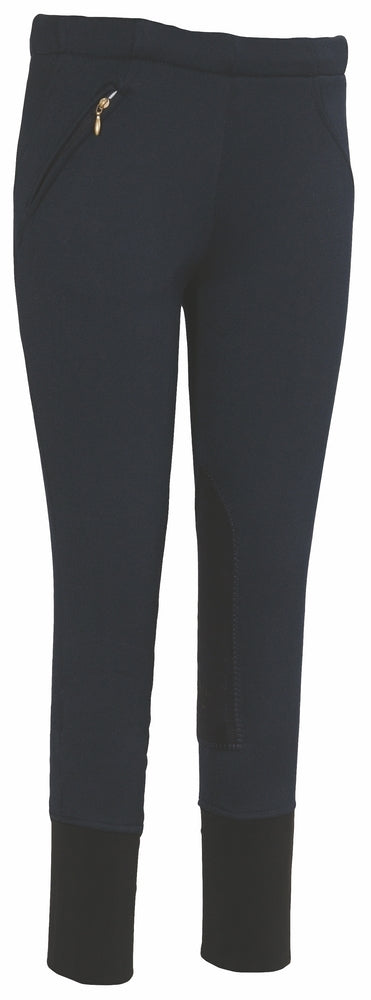 TuffRider Children's Unifleece Pull-On Stretch Fleece Knee Patch Winter Breeches 8 Navy