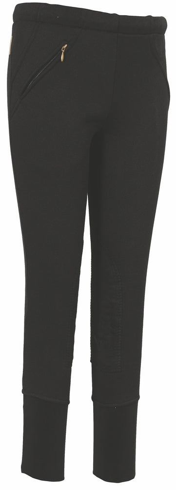 TuffRider Children's Unifleece Pull-On Stretch Fleece Knee Patch Winter Breeches 6 Black