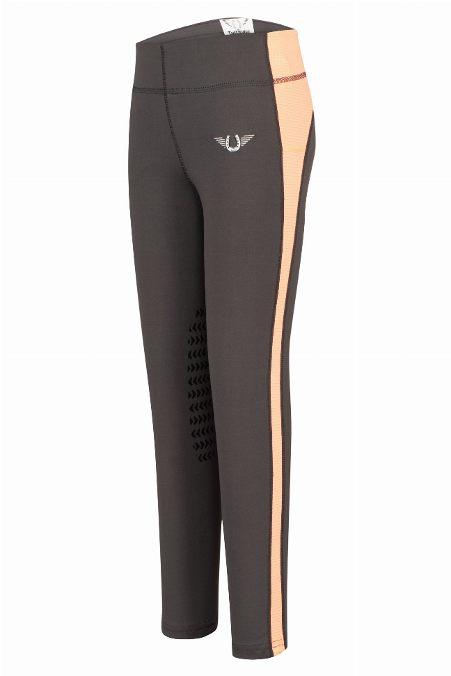 TuffRider Children's Ventilated Schooling Riding Tights M Charcoal/Neon Peach