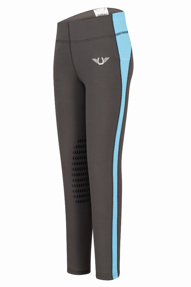 TuffRider Children's Ventilated Schooling Riding Tights L Charcoal/Neon Blue