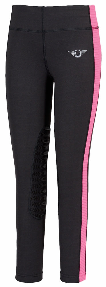 TuffRider Children's Ventilated Schooling Riding Tights M Charcoal/Neon Pink