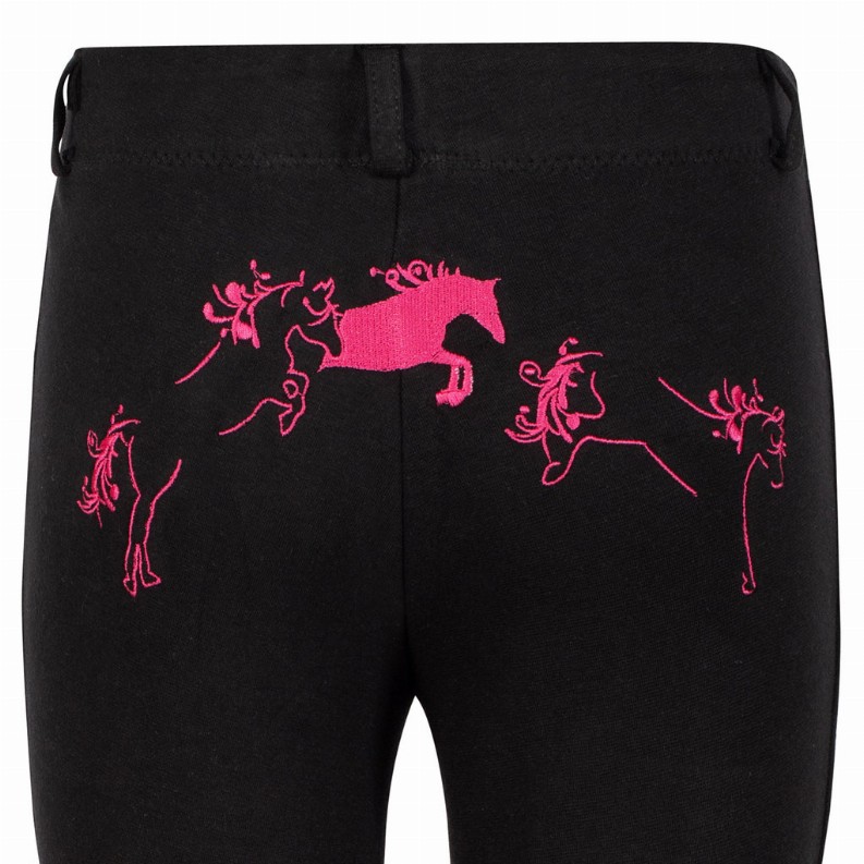 TuffRider Children's Whimsical Horse Embroidered Pull-On Jodhpurs 8 Black w/ Hot Pink