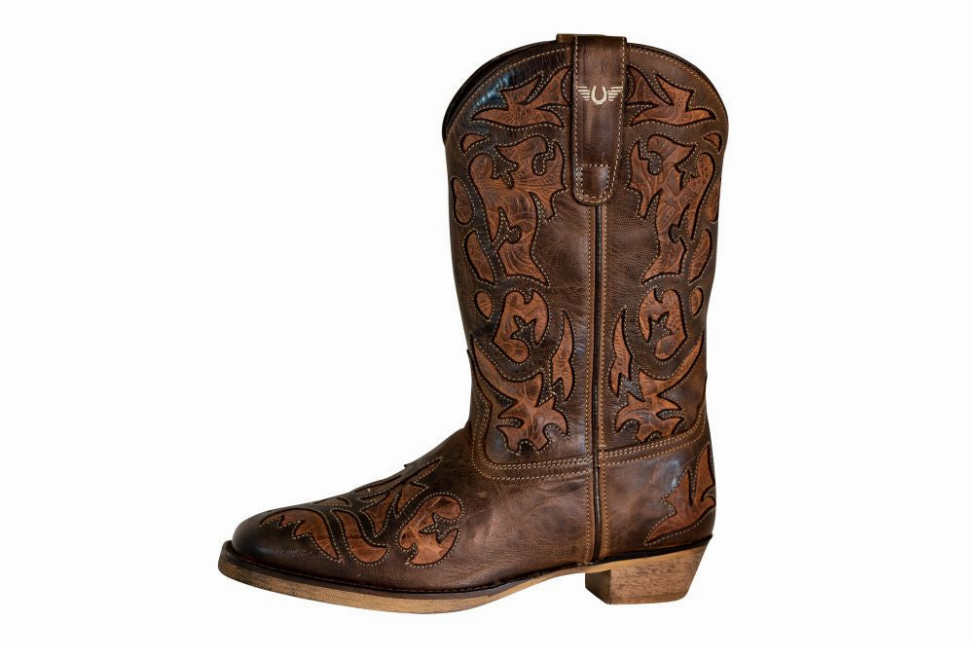 TuffRider Women Jackson Embroidered Leather Square Toe Western Boots 7 Brown