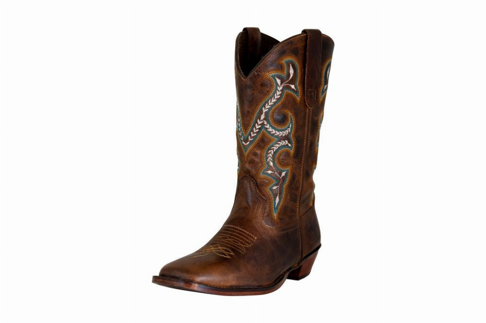 TuffRider Women Jenny Embroidered Leather Square Toe Western Boots 6.5 Brown