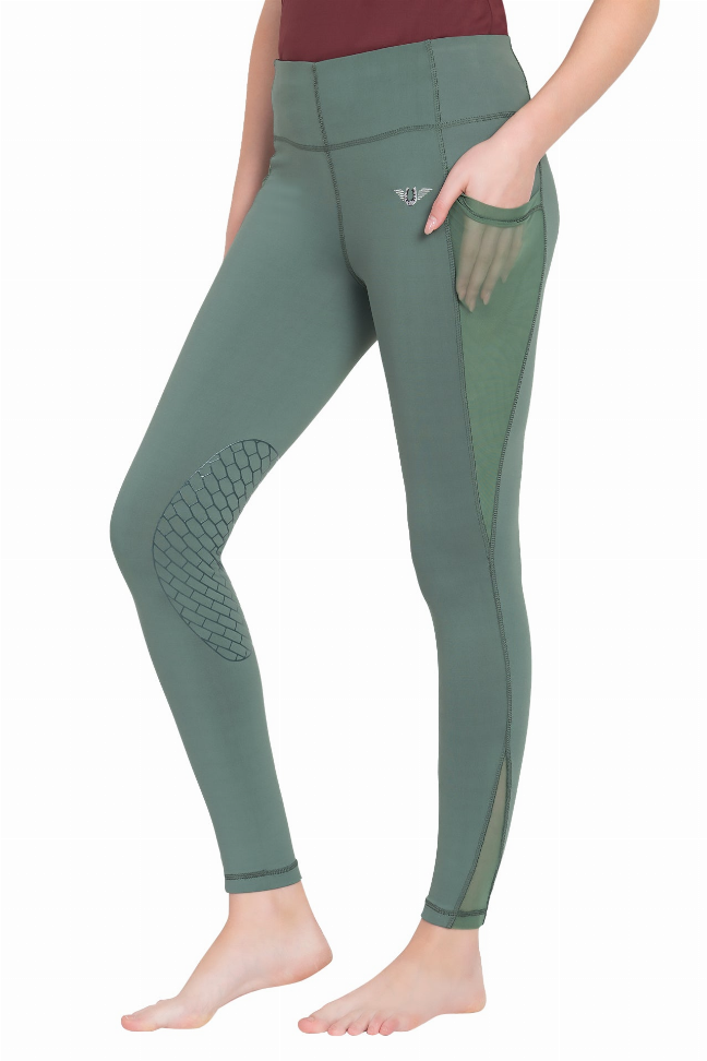 TuffRider Women Minerva Mesh Pocket EquiCool Tights XL Duck Green