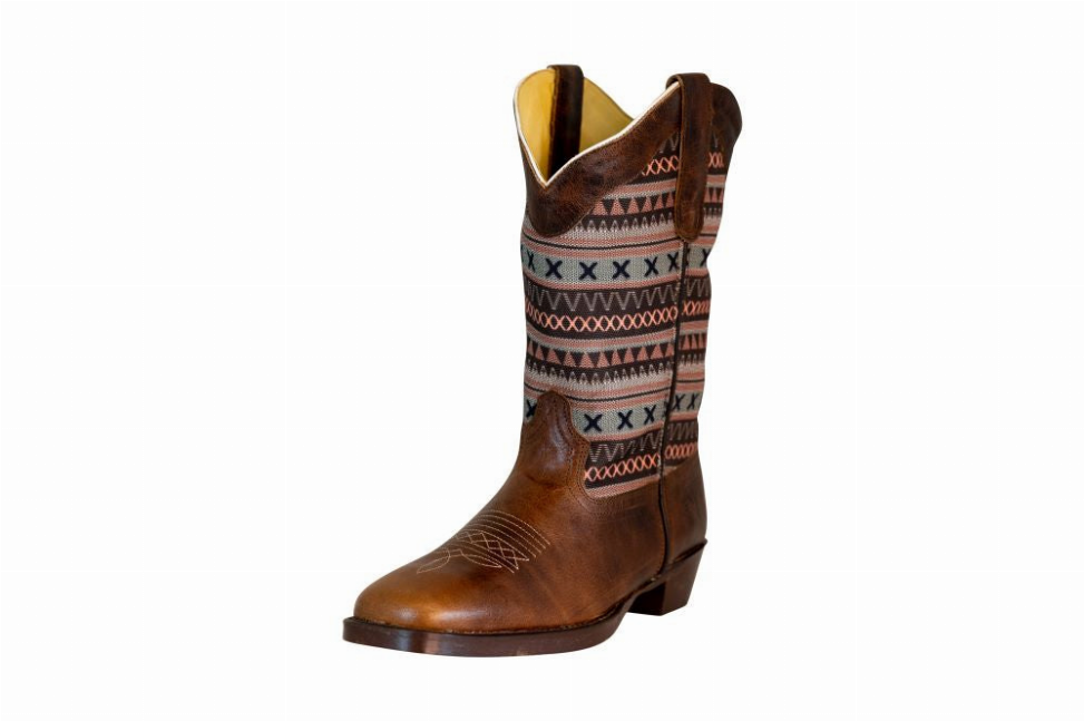 TuffRider Women String Embroidered Leather Square Toe Western Boots 6.5 Brown
