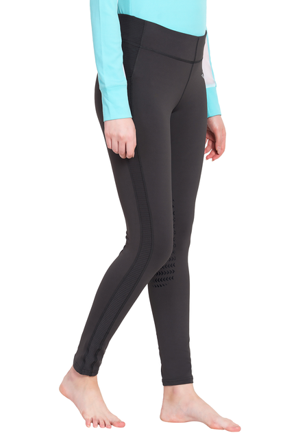 TuffRider Ladies Ventilated Schooling Tights  L  Charcoal w/ Charcoal 