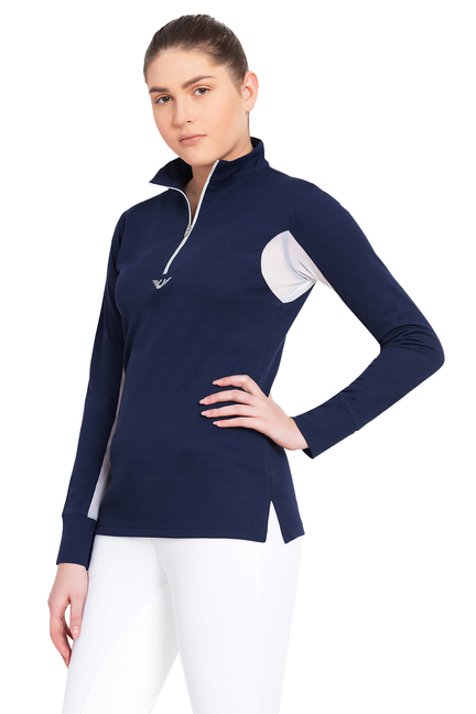 TuffRider Ladies Ventilated Technical Long Sleeve Sport Shirt  Small  Navy 